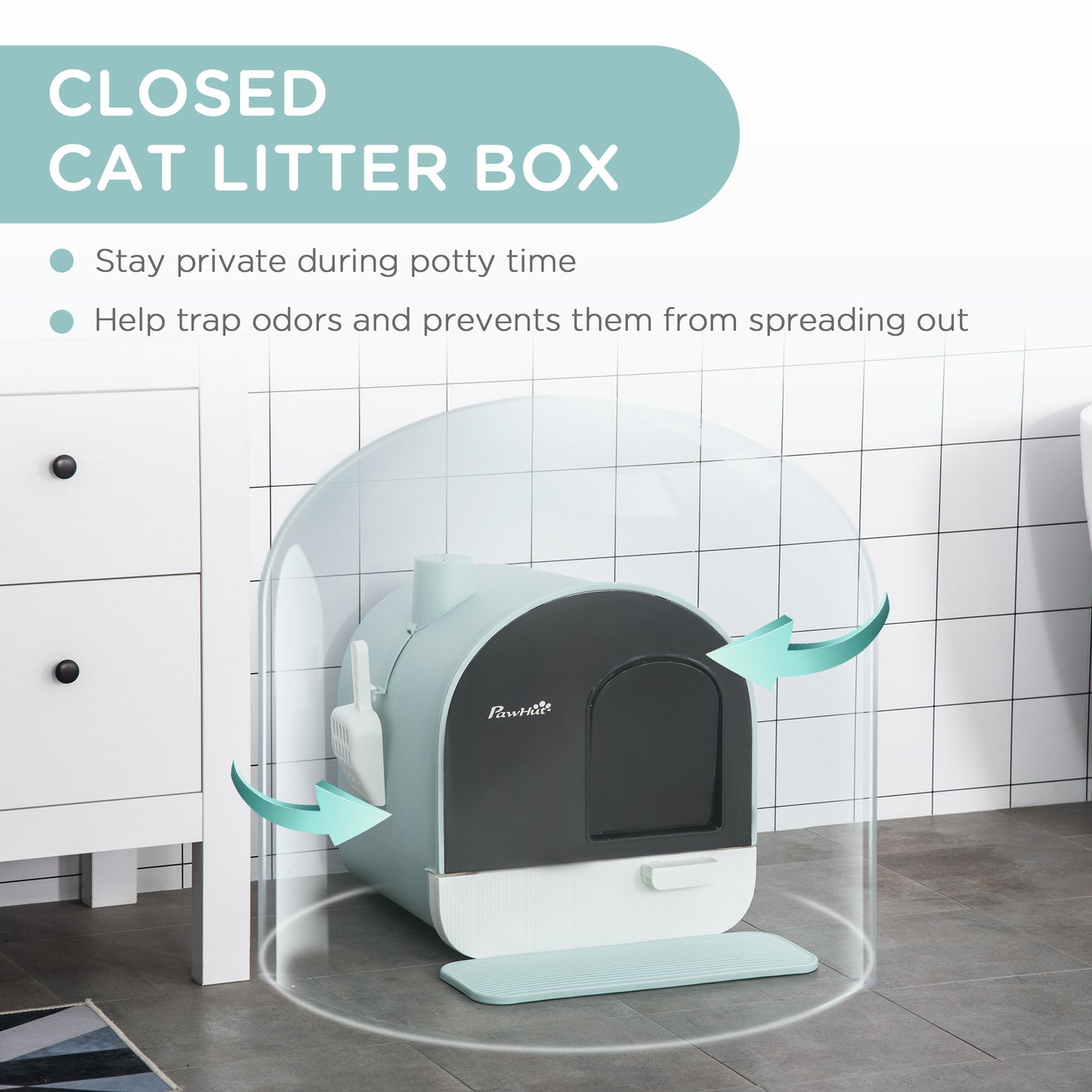 Cat Litter Box With Lid, Tray, Spoon, and Strainer