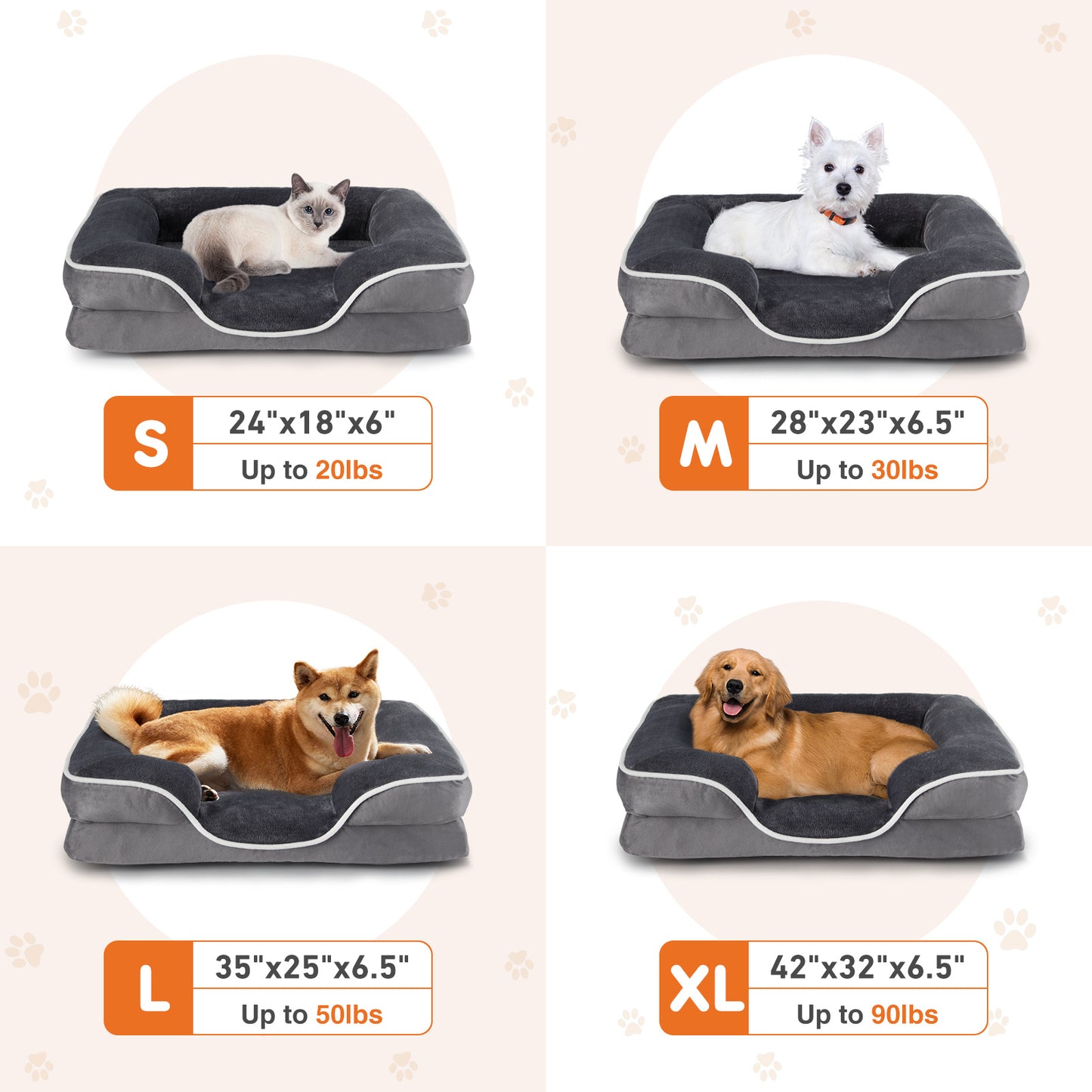 Memory Foam Pet Bed For Small Dogs & Cats With Washable Removable Cover and Non-Slip Base Waterproof Liner