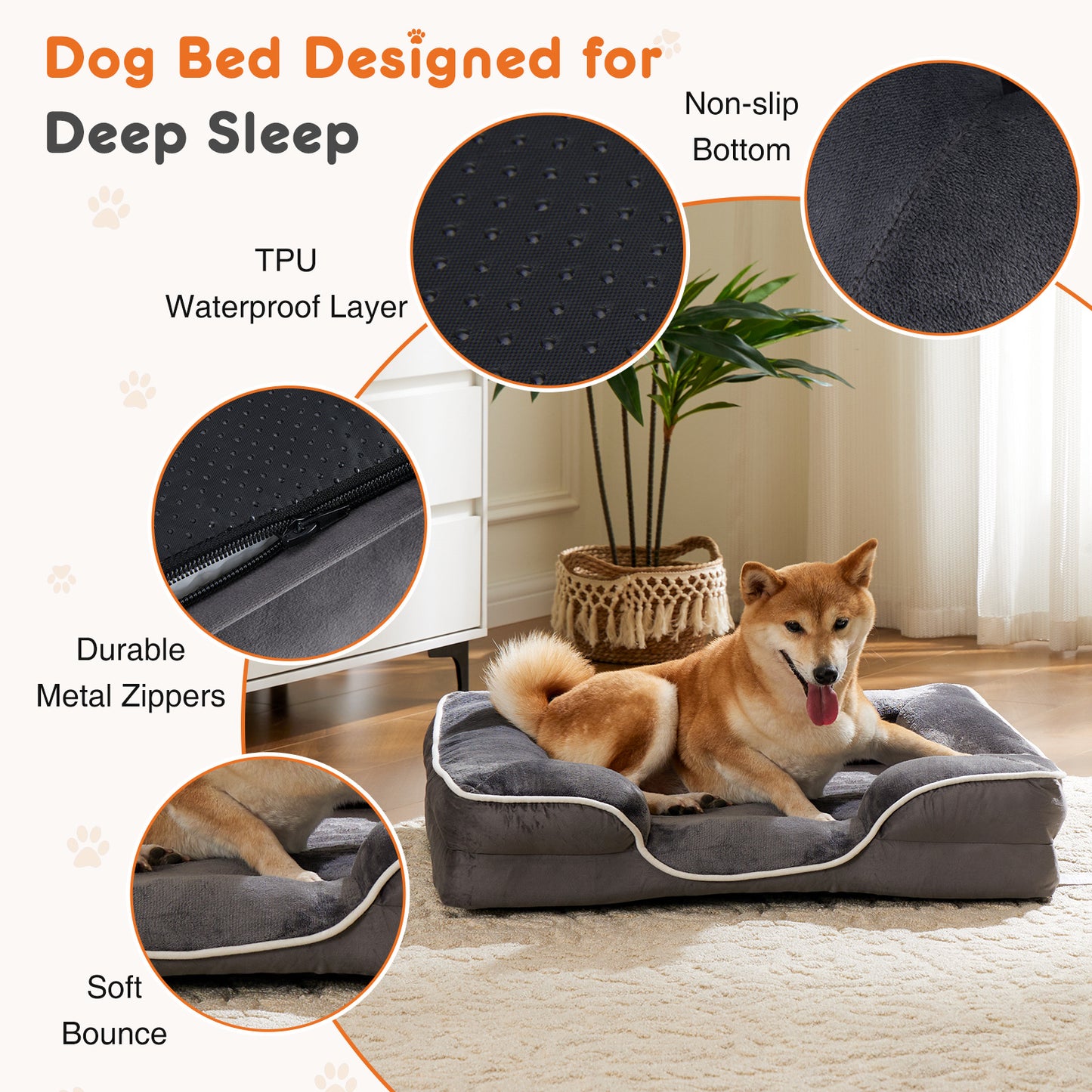Memory Foam Pet Bed For Small Dogs & Cats With Washable Removable Cover and Non-Slip Base Waterproof Liner