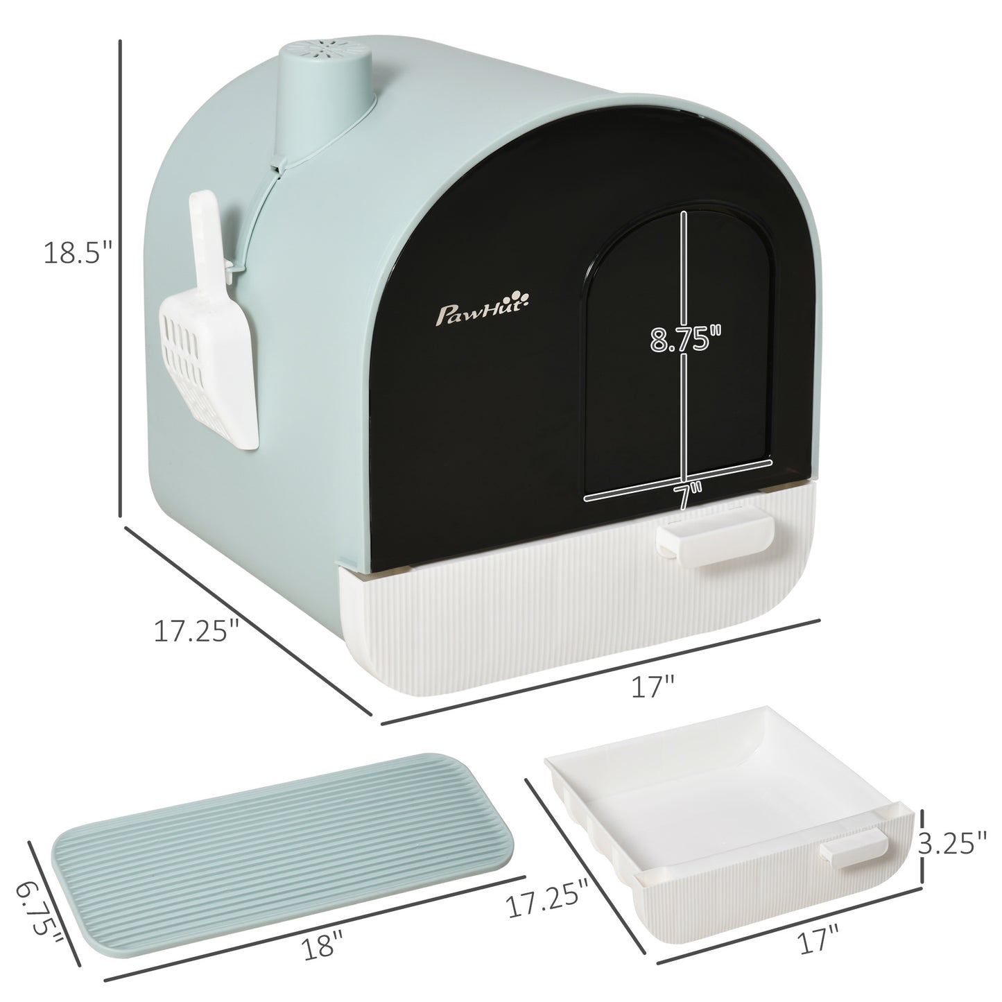Cat Litter Box With Lid, Tray, Spoon, and Strainer