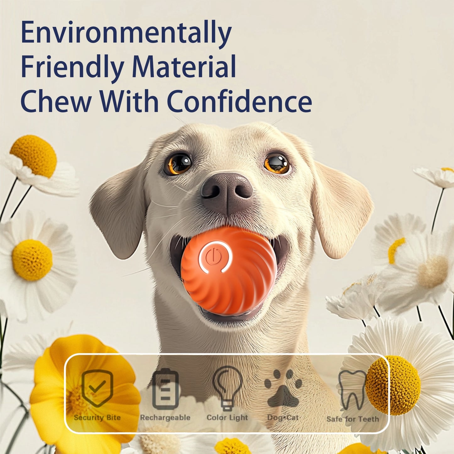 Interactive Bouncing Ball For Dogs, Automatic Smart Toy, Self-moving Rotating Stimulating Pet Entertainment, Noise-Reducing Urchin Cover, and USB Rechargeable