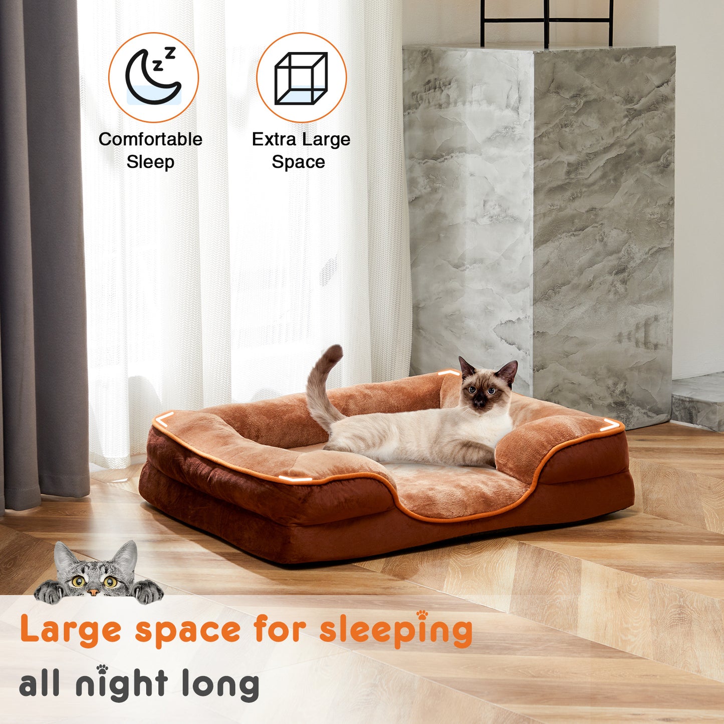 Memory Foam Pet Bed For Small Dogs & Cats With Washable Removable Cover and Non-Slip Base Waterproof Liner
